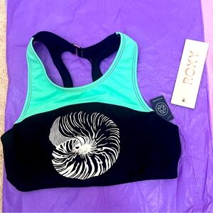 New  Roxy Surf Halter Crop Top Swim Shell Ocean Fitness S Quick Dry Bra Ron Jon